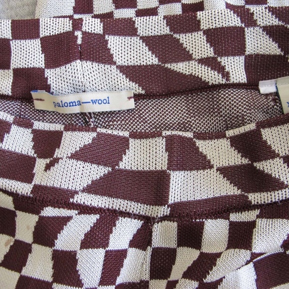 Paloma Wool Orinocco Knit Pants XS Brown White Checkerboard Stretch - Picture 5 of 5